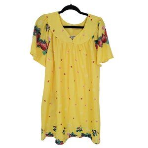 Anthony Richards womens XL yellow strawberry print lounge house dress Mumu VTG